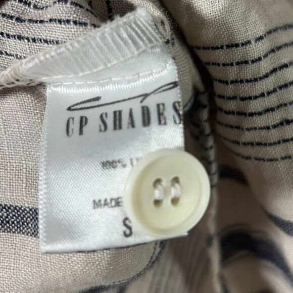 Free People x CP Shades Linen Striped Button Up Shirt Top Tan Navy Blue Sz. S - Picture 10 of 13